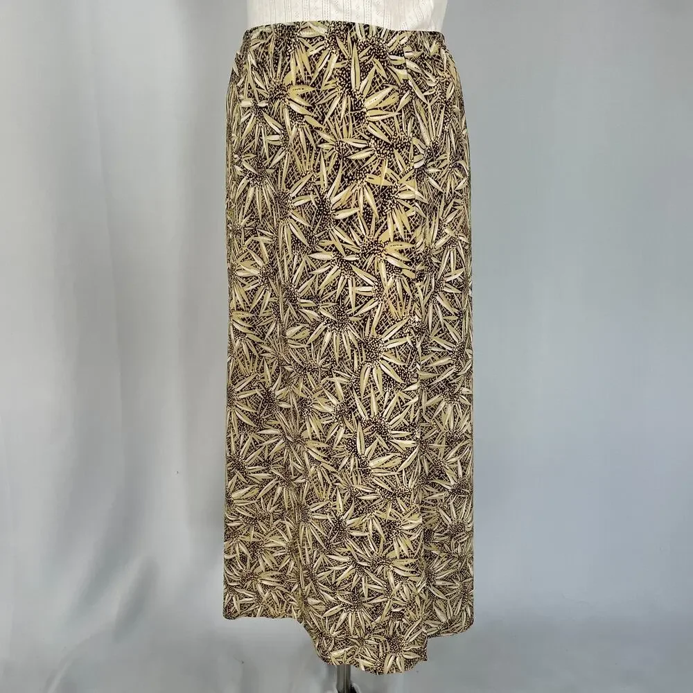 Vtg 90s Maxi Skirt Size 10 Brown Abstract Sunflower Boho Grunge Lightweight Y2K